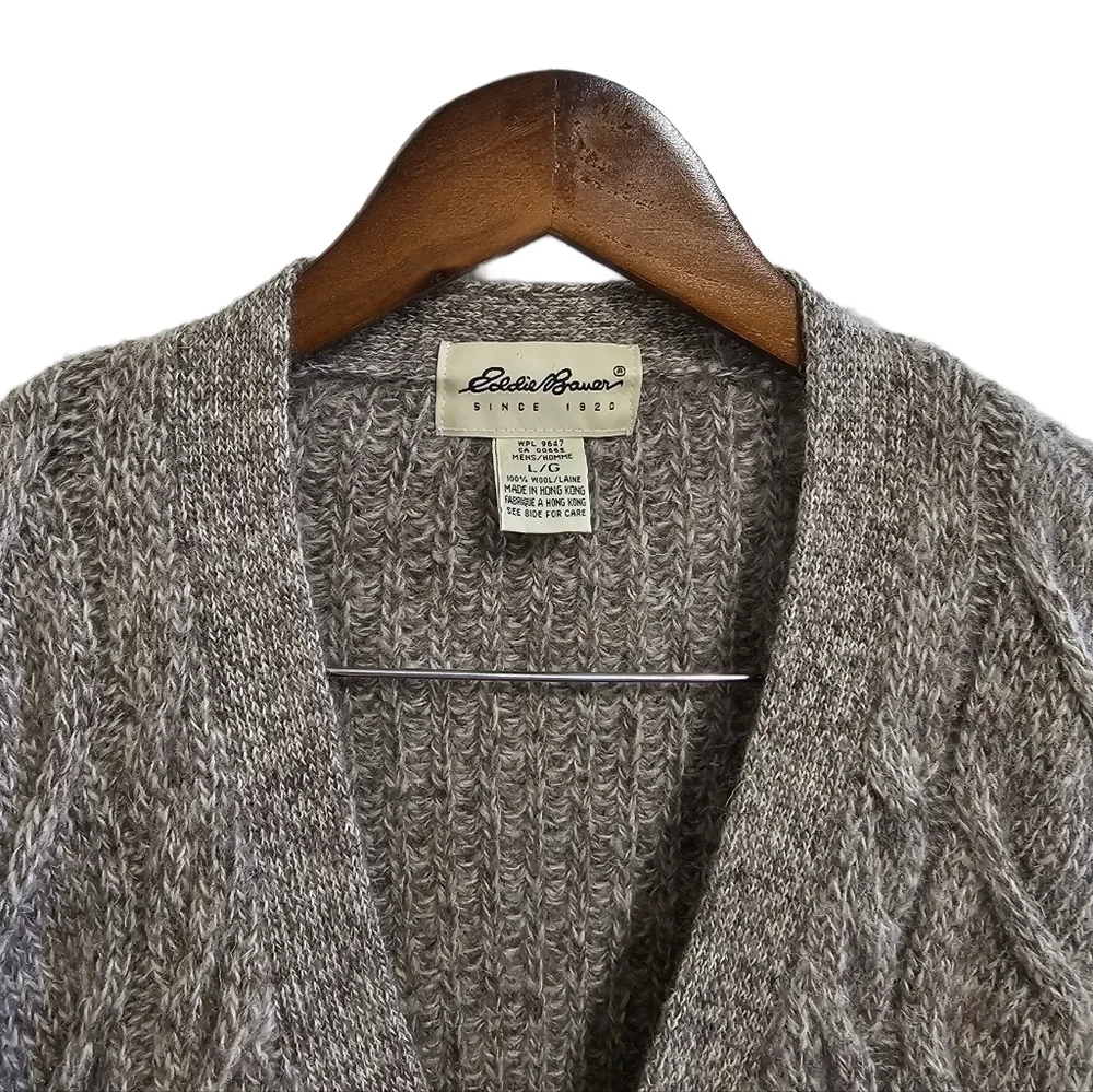 Eddie Bauer cable knit Wool Grey button cardigan size large - Picture 5 of 12